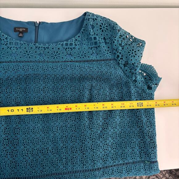 Talbots Eyelet Lace Sheath Dress Size 22W Teal Graceful Cocktail Elegant Holiday - Picture 14 of 14